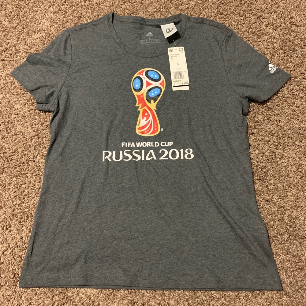 ADIDAS FIFA SOCCER 2018 World Cup Russia Black Logo Shirt Women's Large NWT
